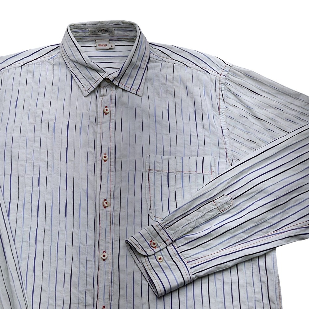 Carbon 2 Cobalt Mens Large Pintucked Striped‎ Long Sleeve Button Up Shirt